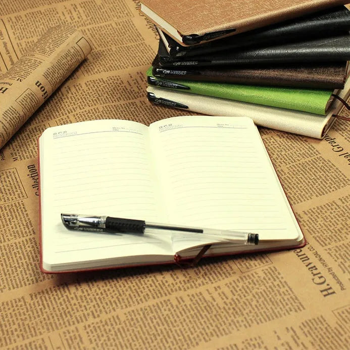 Simple notebook with pen slot soft PU leather cover A6 size 100 pages forest paper black colour