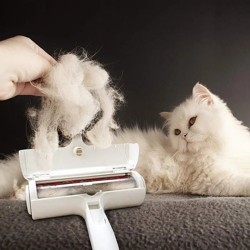 White reusable pet hair remover roller for dog and cat hair on fabric furniture and carpet