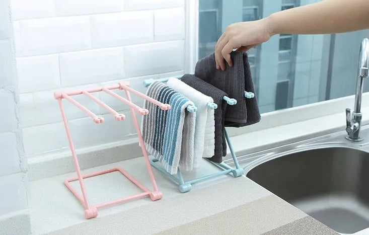 Foldable plastic kitchen dishcloth rack organiser in light blue colour