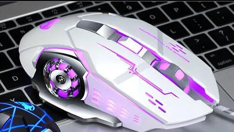 Wired gaming mouse with 1600dpi optical sensor, six buttons, touch wheel, and 1.2m USB cable in black.
