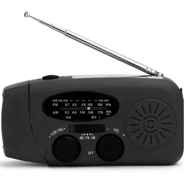 Solar hand crank radio flashlight in ABS with multiband radio, USB interface, red or black