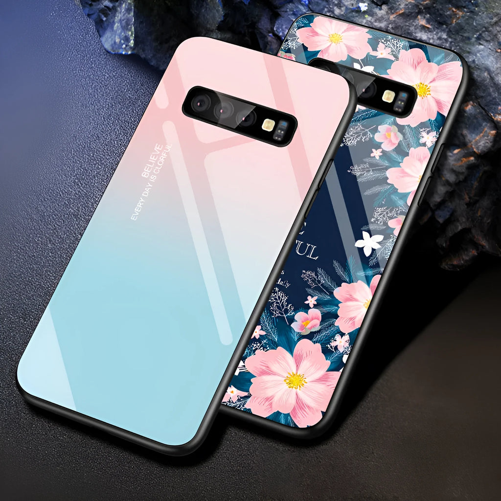 Stained glass phone case tempered glass back cover for Samsung Galaxy in purple colour