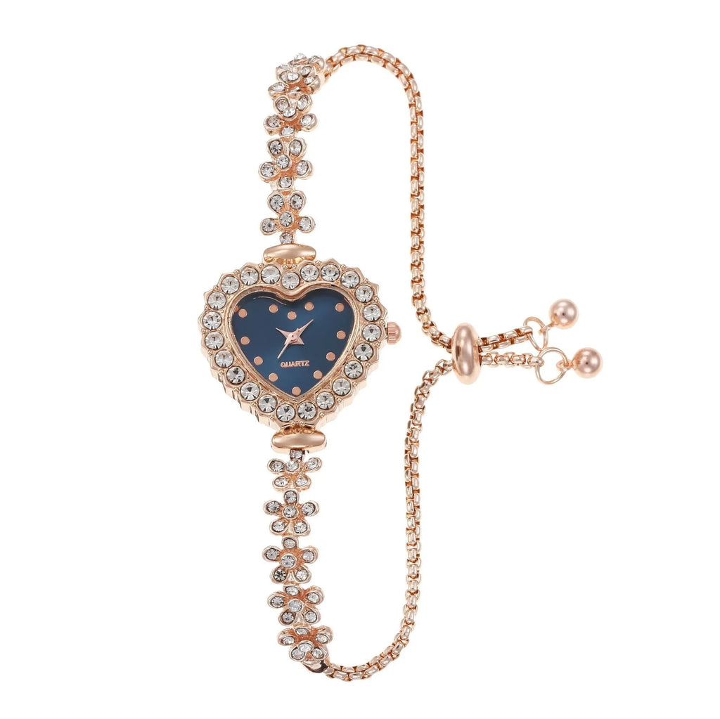Flower chain diamond-embedded women's fashion watch with 8mm slim case, alloy band, mineral glass face