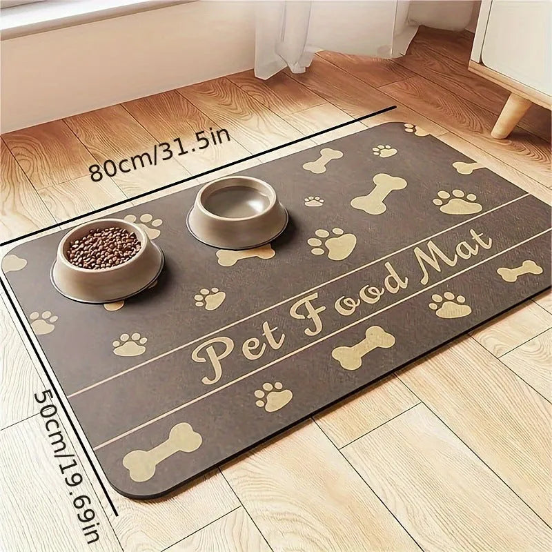 Non-slip diatom ooze pet absorbent placemat with geometric abstract pattern in dog's paw brown colour, square shape, 40x60cm size