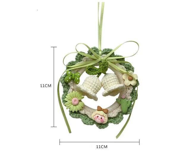 Green woven wool bell orchid car pendant hanging with dream catcher decoration