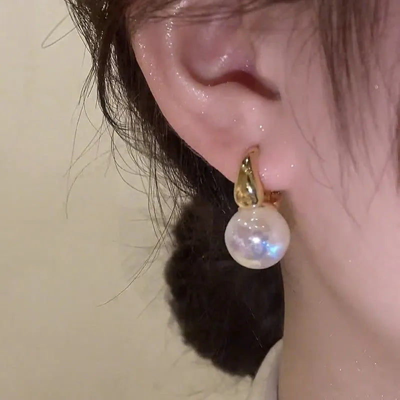 14K gold plated copper mermaid pearl clip-on earrings white U-shape for women