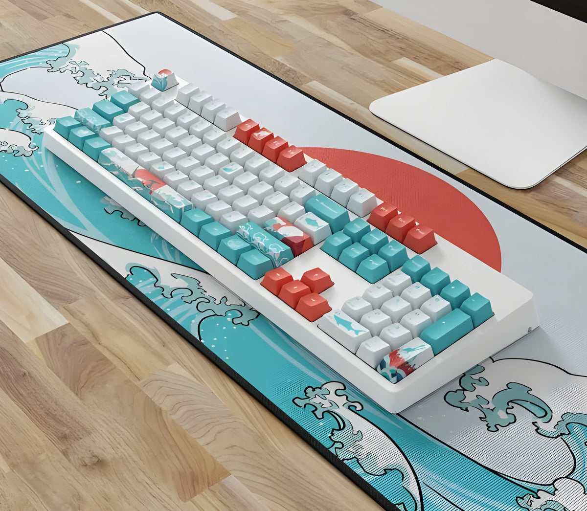 104-key Coral Sea keycap set for wired USB desktop mechanical keyboard, multimedia keys included