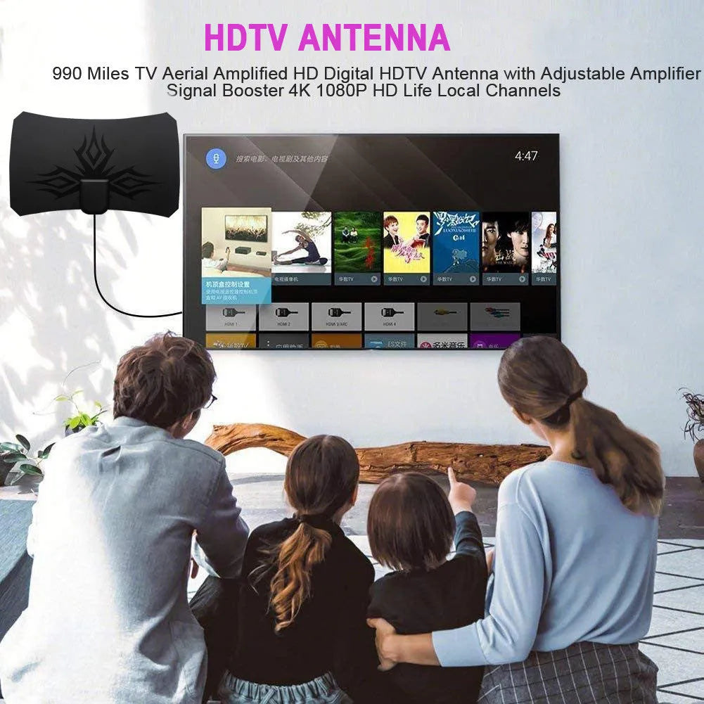 Black HDTV antenna with irregular flame pattern for indoor VHF UHF digital TV reception