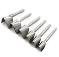 Six steel leather craft punch tools with half-round and V-shaped heads in sizes from 15mm to 40mm