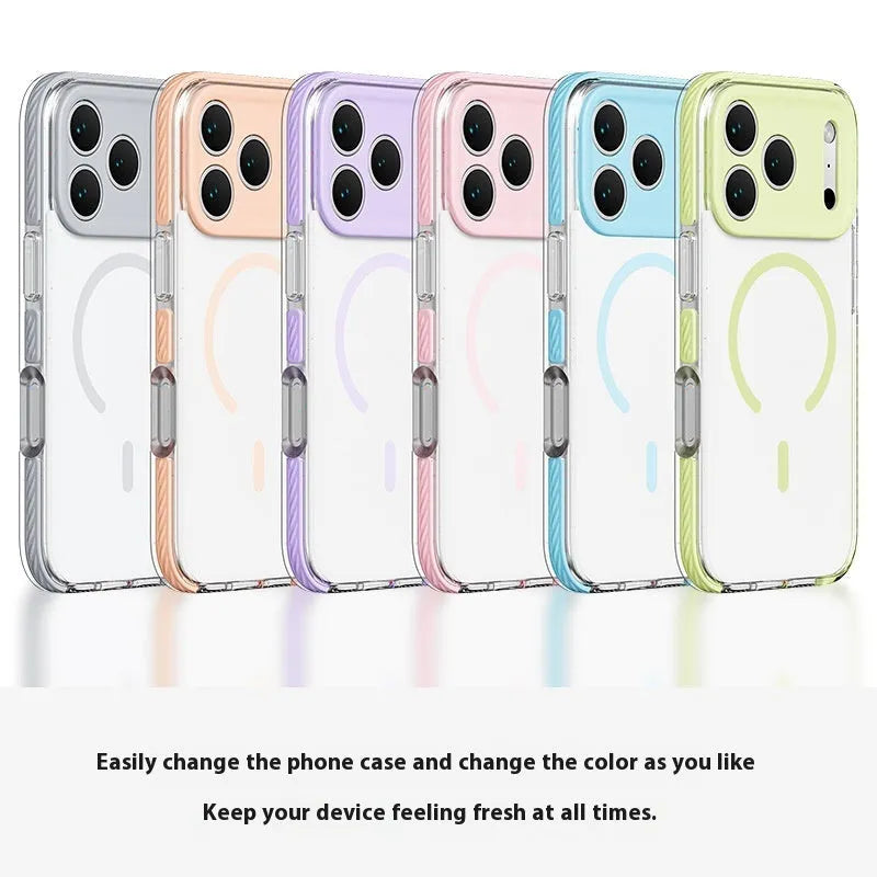 Clear magnetic protective iPhone case shown in Sweet Blue colour on an iPhone.