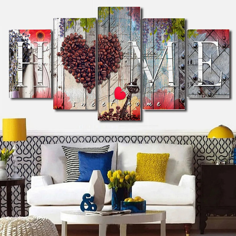 Red oil painting decoration board set showing multiple unframed canvas panels in varying sizes
