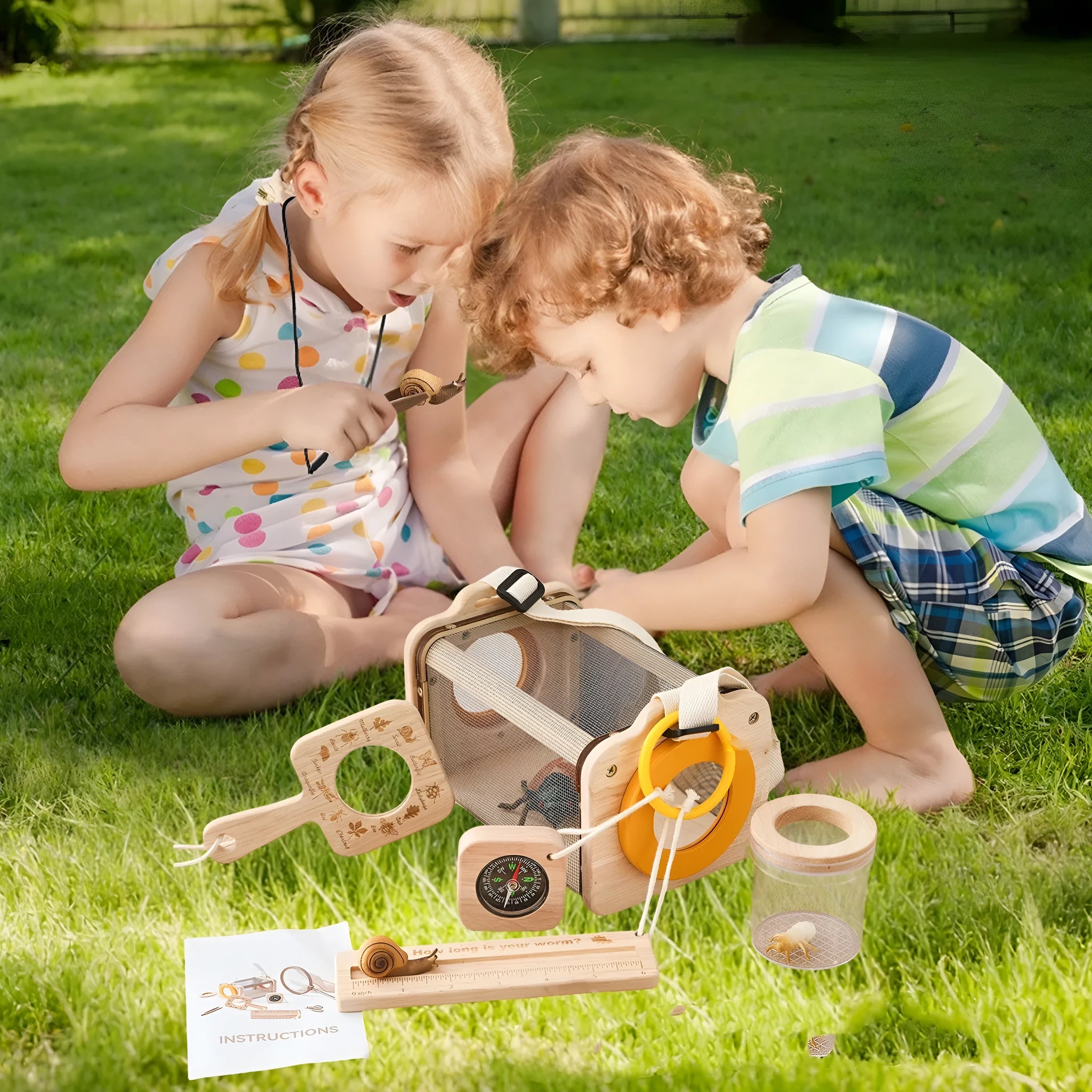 Wooden outdoor exploration science experiment teaching aid for infants with telescope and wood book options