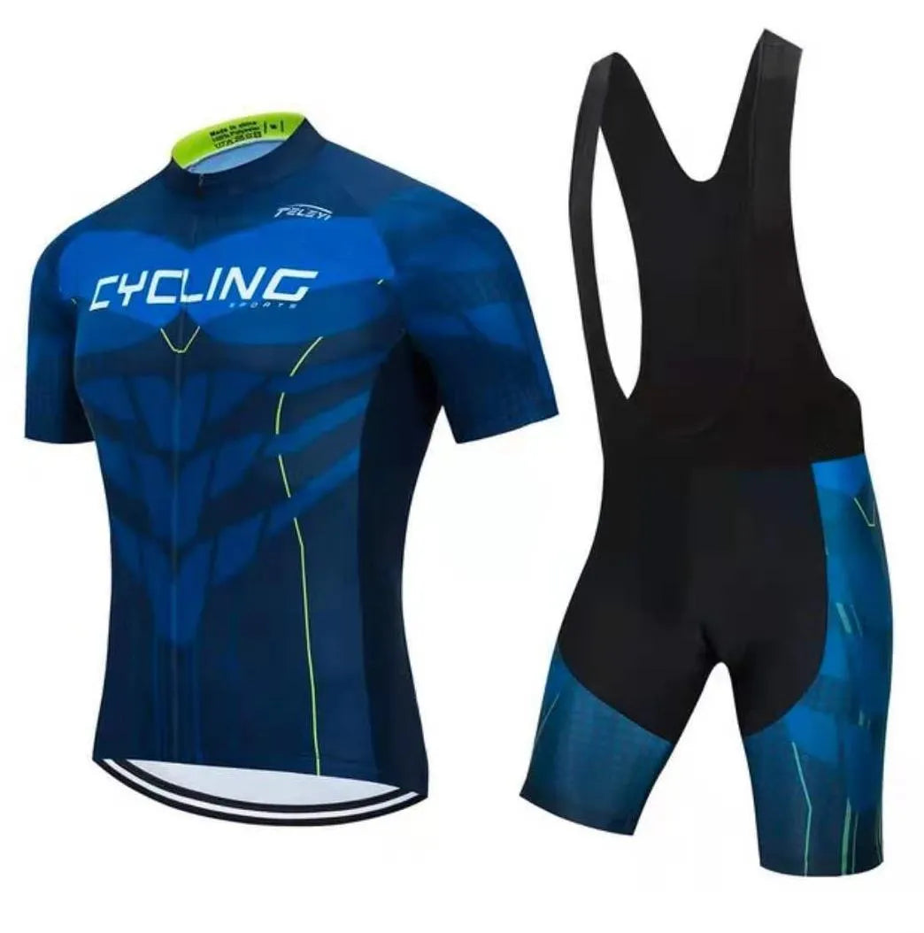 A unisex cycling jersey and shorts set shown in one of seven available colour styles.