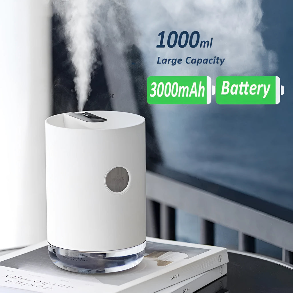 Wireless humidifier in white with USB cable, 1.0-2.5 litre tank for small rooms