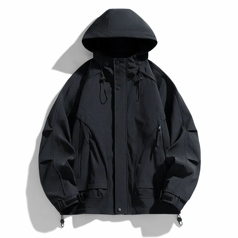 Rabbit fur modal hooded jacket in loose youth style with long sleeves and zippered pockets