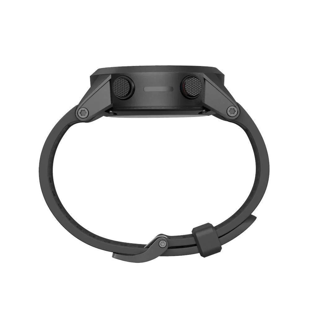 26mm wide black silicone watch strap with stainless steel buckle for Jiaming watches.