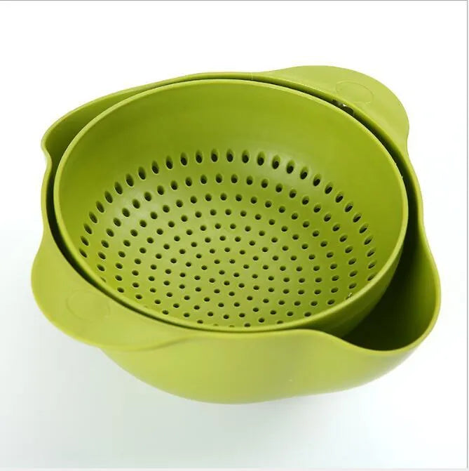 Kitchen plastic double-deck washing basket in blue with sieve insert for draining rice and fruit