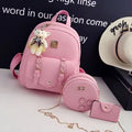 Women's floral print Pu leather backpack set with matching shoulder bag and card wallet