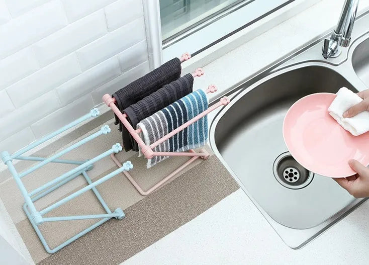 Foldable plastic kitchen dishcloth rack organiser in light blue colour