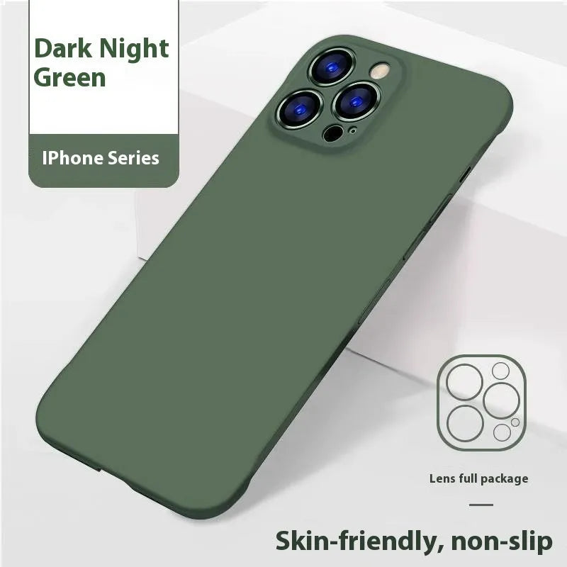 Ultra-thin frameless silicone phone case for iPhone 15 Pro Max in green with all-inclusive coverage