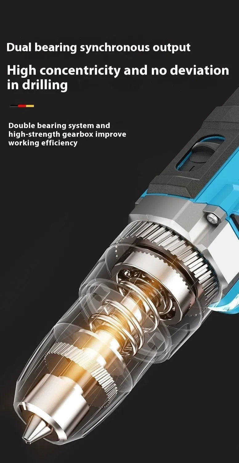 12V black and grey impact pistol drill electric screwdriver with plastic storage box in luxury packaging