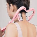 Blue handheld deep tissue neck massager with 360-degree roller and acupressure nodes on a white background.