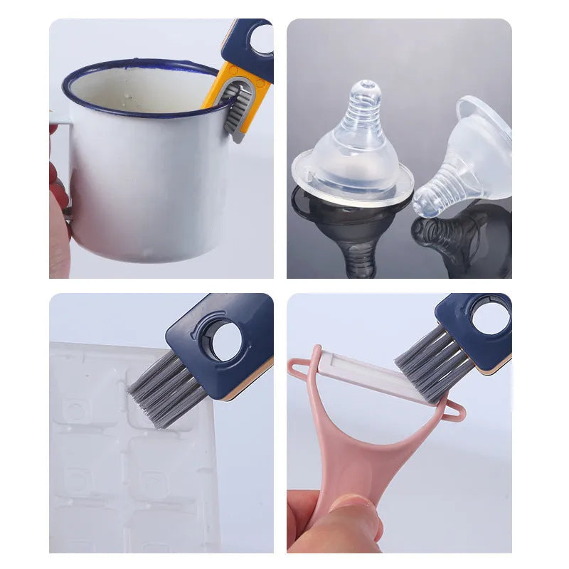Blue and grey 4-in-1 multifunctional cup cleaning brush set with silicone head and wire gap cleaner.