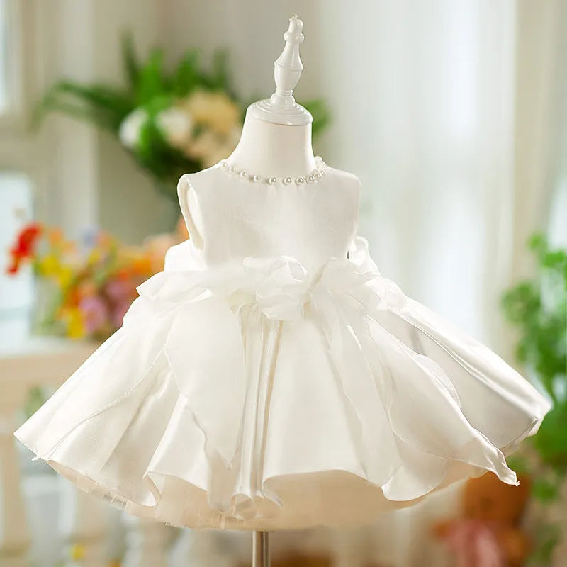 White pettiskirt baby birthday dress in polyester blend, princess style, sizes 80cm to 160cm