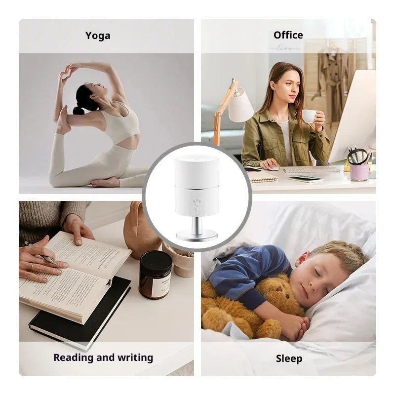 Desk lamp humidifier with ultrasonic silent night light, plastic body, white finish, 0.5L tank