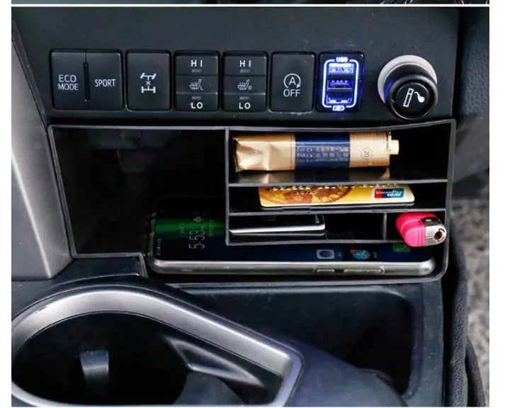 Black plastic centre console storage box for Toyota RAV4 and Rongfang with plug-in design