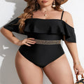 Black women's one-piece swimsuit shown in extended sizes