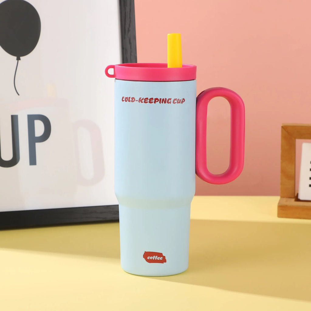 Portable ice bath cup with handle and straw in various colour options