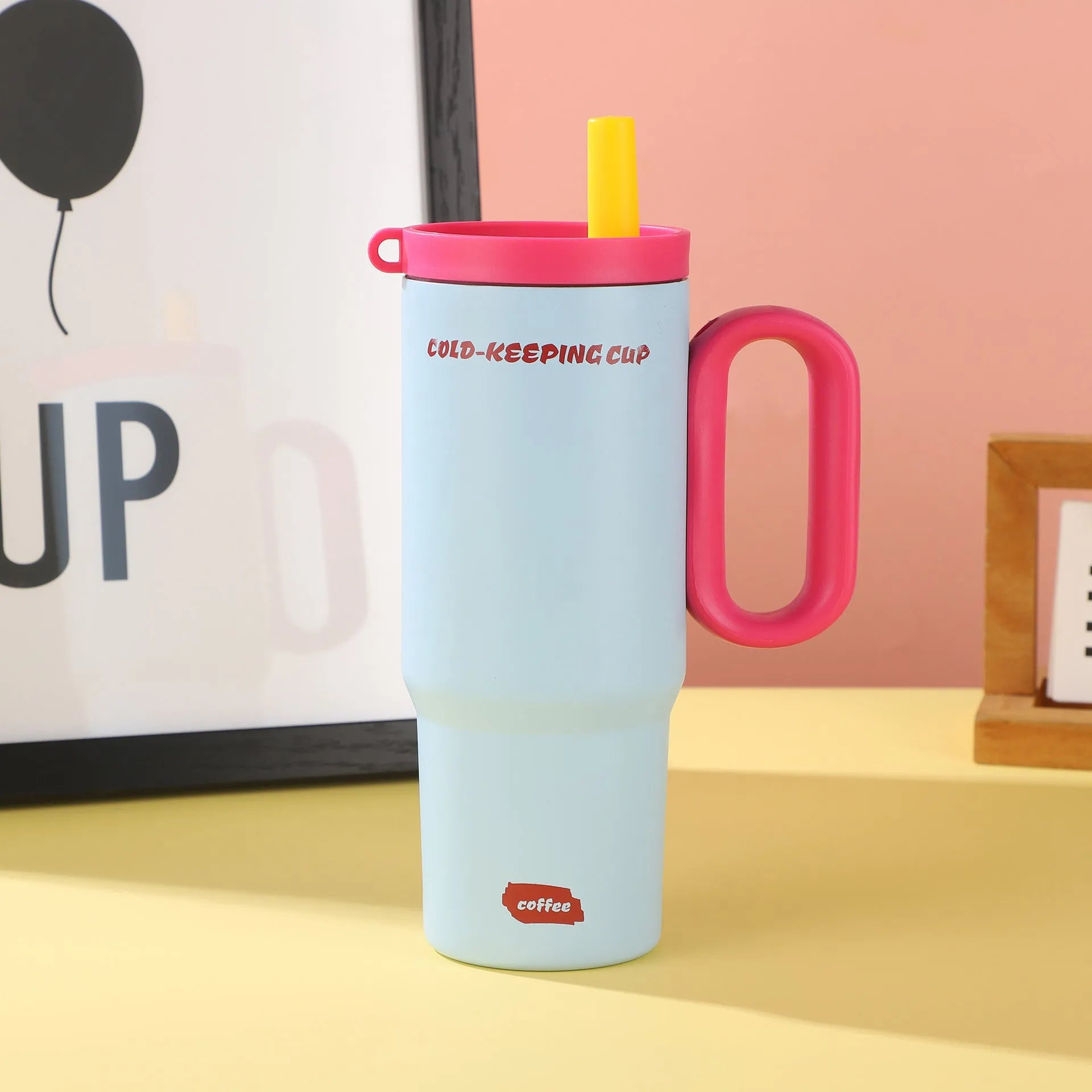 Portable ice bath cup with handle and straw in various colour options