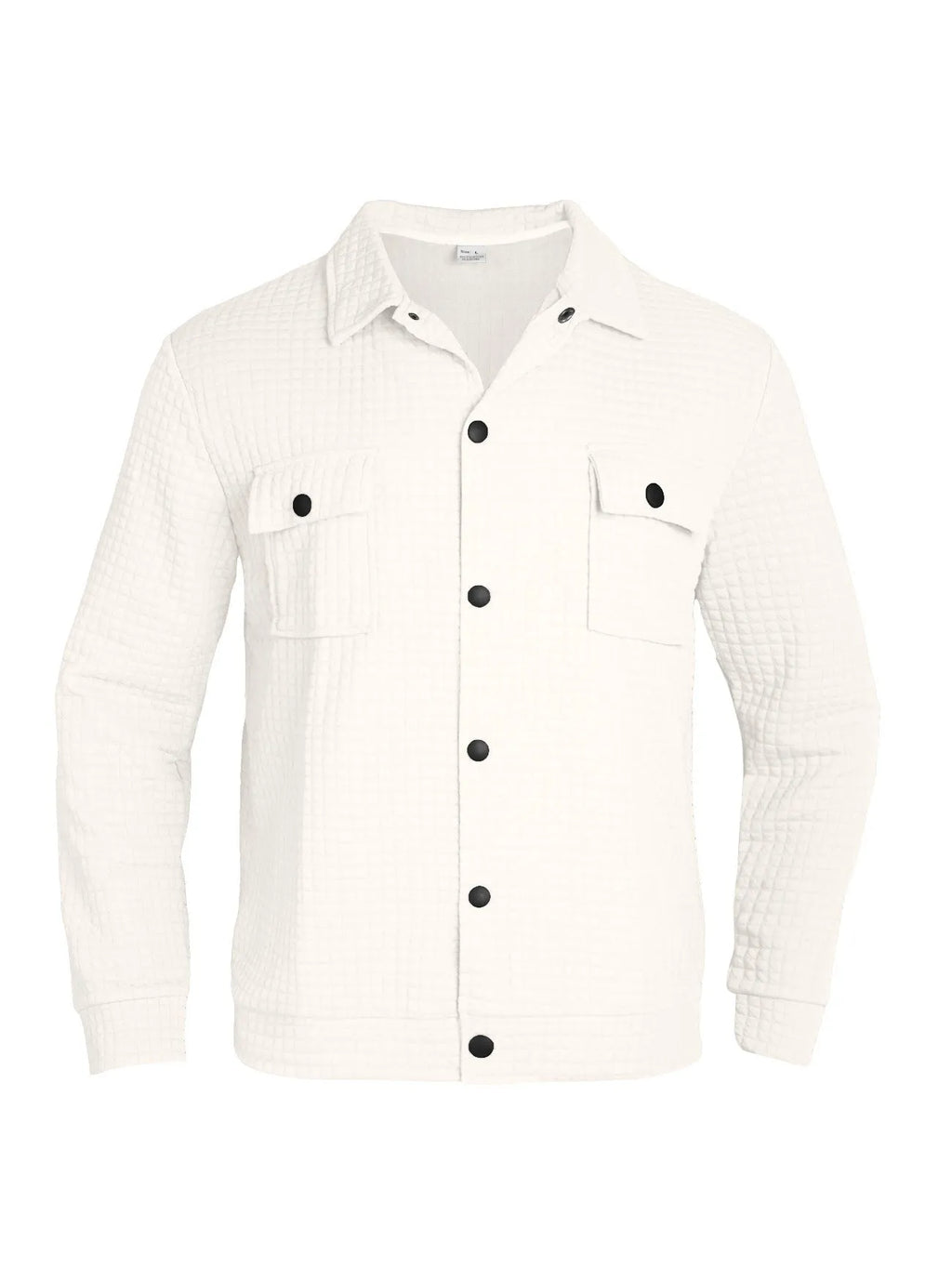 Men's casual jacquard checkered loose knit work shirt in polyester, long sleeves, cardigan style, available in multiple colours