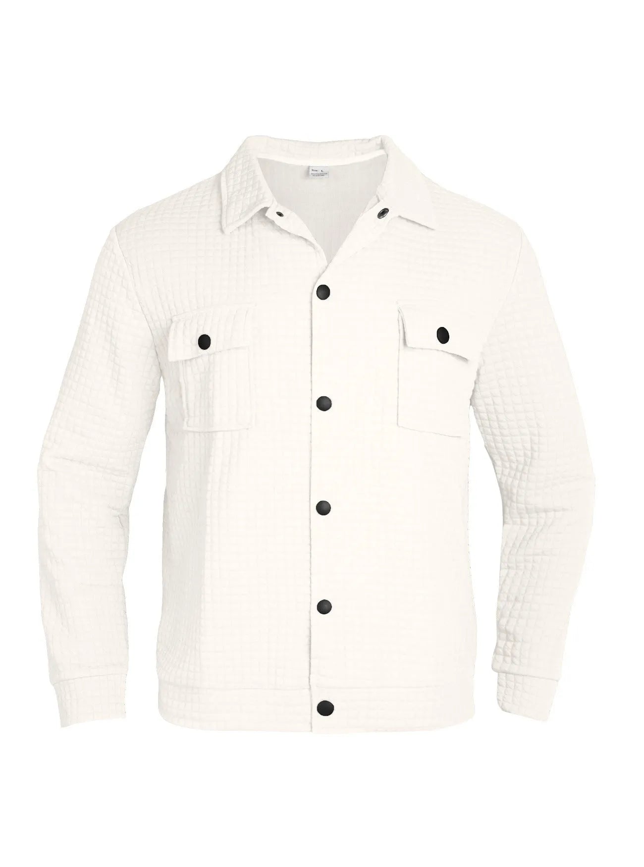 Men's casual jacquard checkered loose knit work shirt in polyester, long sleeves, cardigan style, available in multiple colours