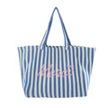 Blue striped letters printed cotton canvas bag with pink blue and white stripes