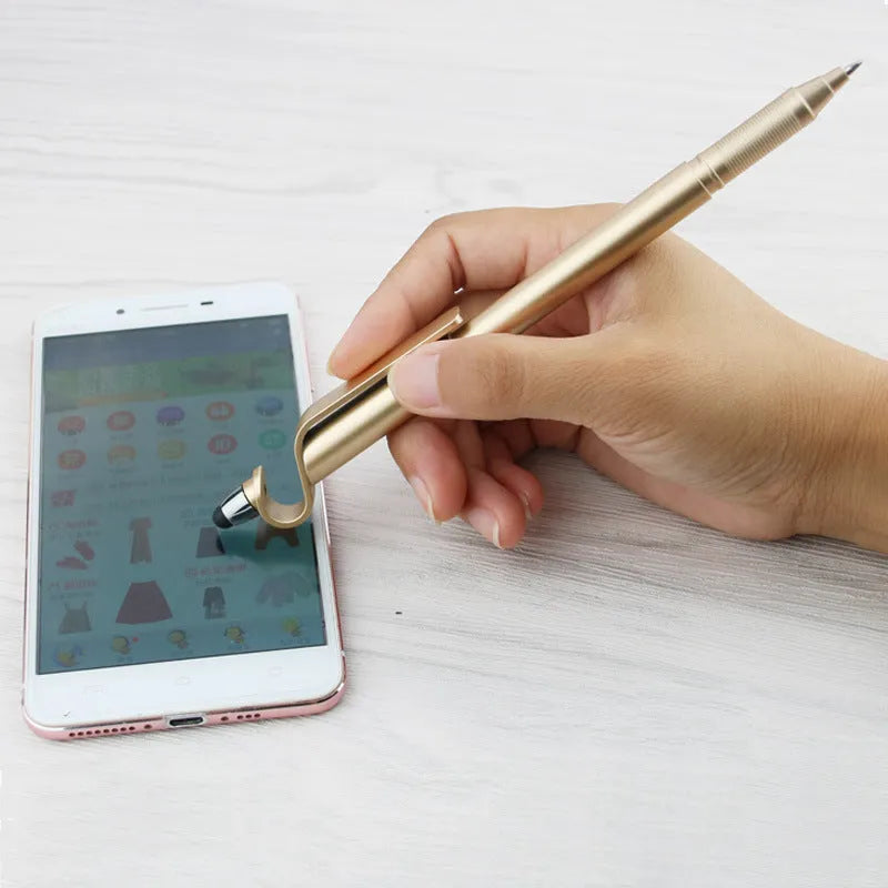 Multifunctional touchscreen pen with 0.5mm tip and mobile phone holder in corporate gift packaging