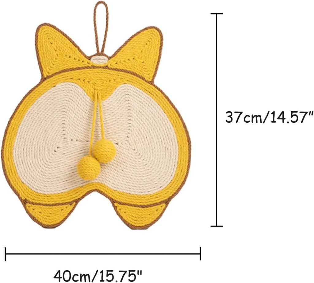 Yellow Corgi design cat scratching board with natural sisal surface on anti-slip base
