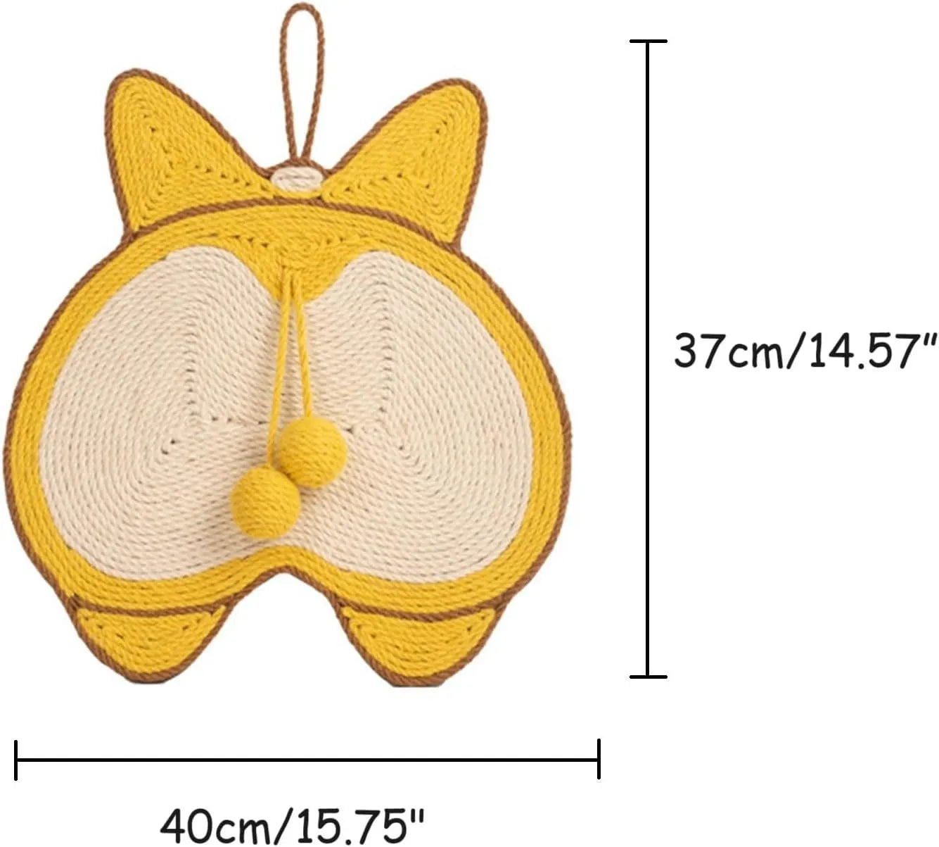 Yellow Corgi design cat scratching board with natural sisal surface on anti-slip base
