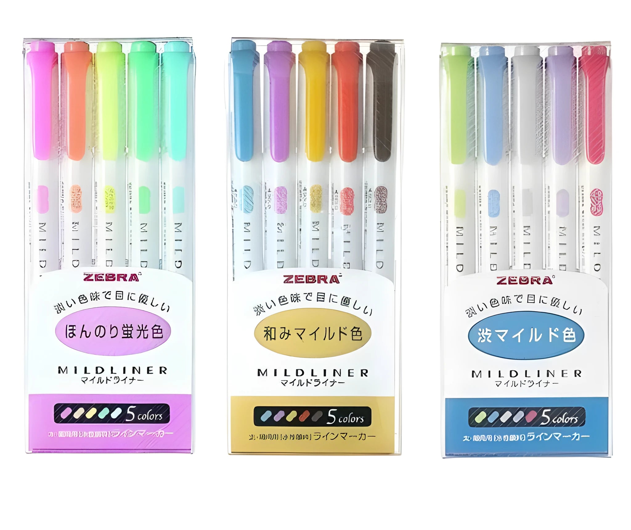 Set of 5 Zebra Mildliner double-sided highlighters in assorted soft colours