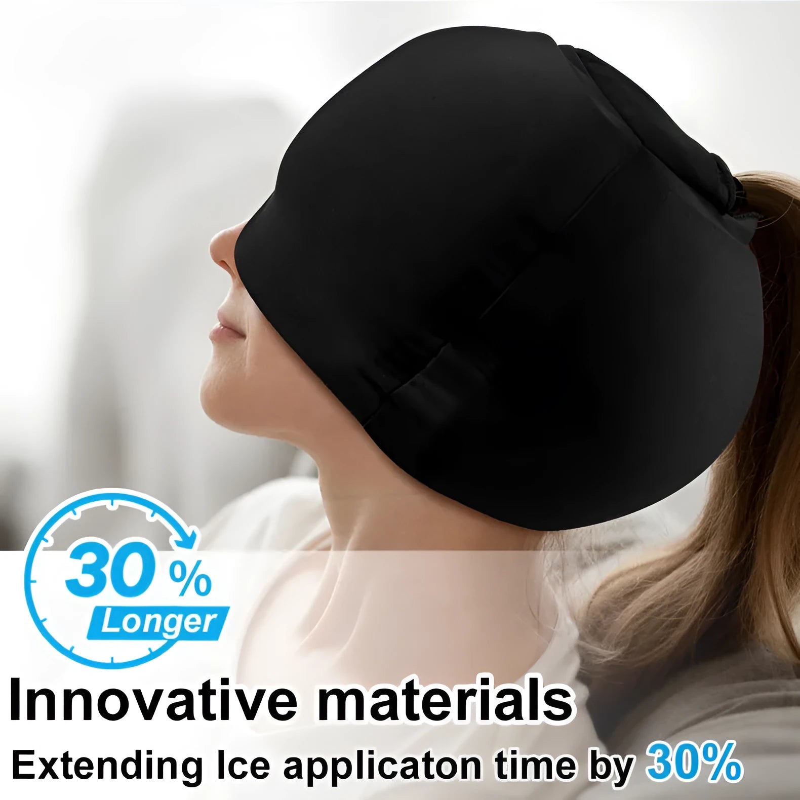 Simple solid colour cold compress cap with fully enclosed design for headache and fever relief