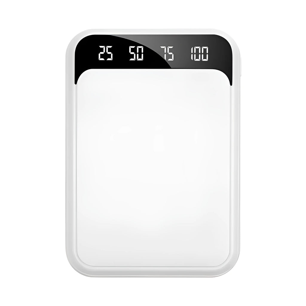 10000mAh mirror digital display power bank in black with LCD charging indicator