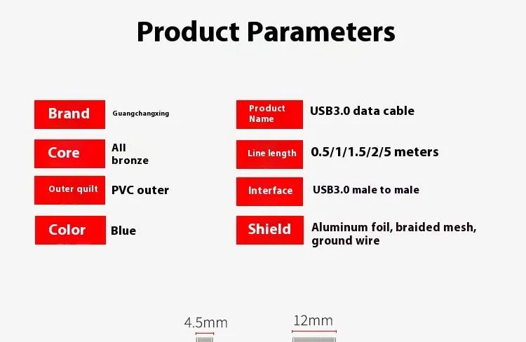 USB 3.0 public to public data cable with nickel-plated connectors for mobile hard disk boxes