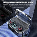 Black X10 Bluetooth wireless headset with a charging case on a white background.
