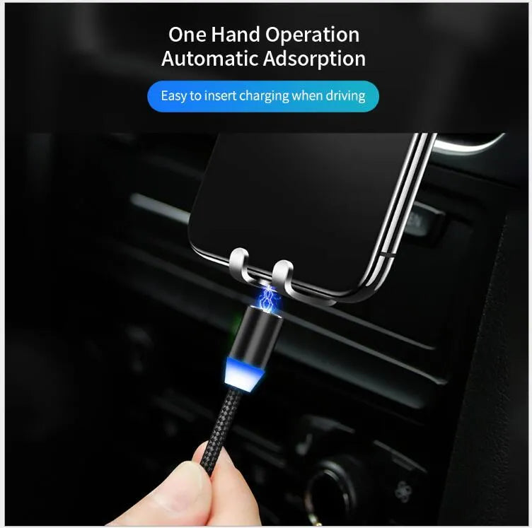 YBD 1 metre magnetic LED charging cable with cotton yarn weave and black aluminium connector