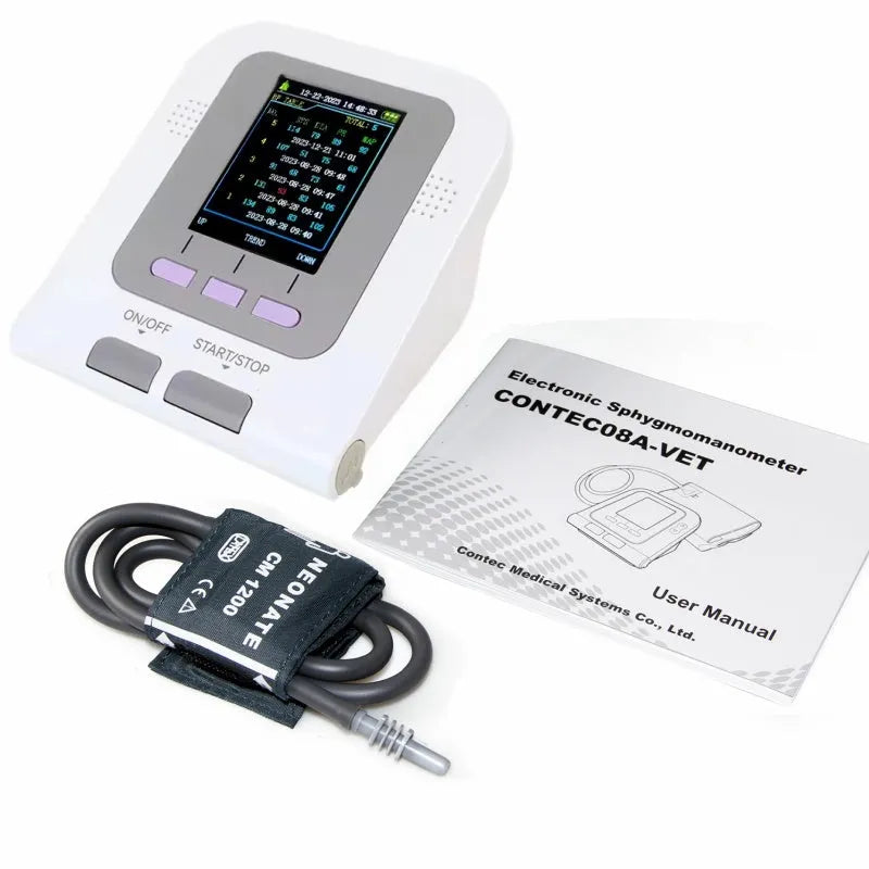 CONTEC08A Veterinary digital blood pressure monitor with colour screen and three animal cuff sizes