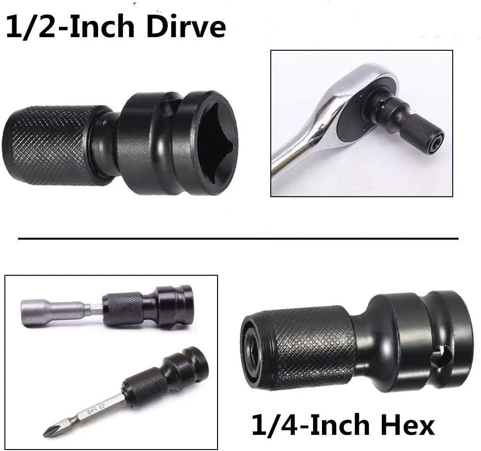 Scaling bit holder electric wrench attachment with telescopic sleeve and hexagonal handle
