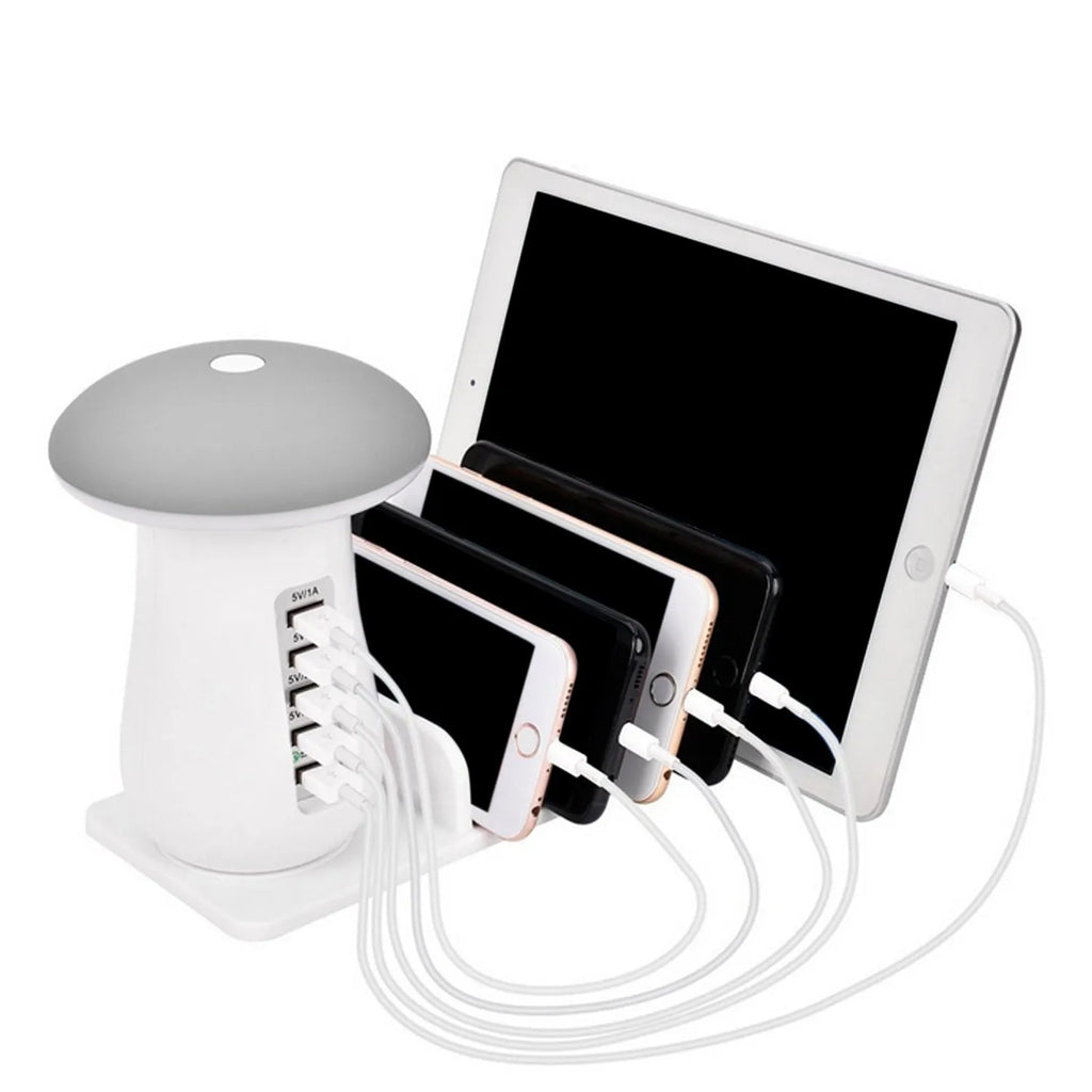 Mushroom-shaped 5-port USB charging dock station with LED lamp for Android Galaxy devices
