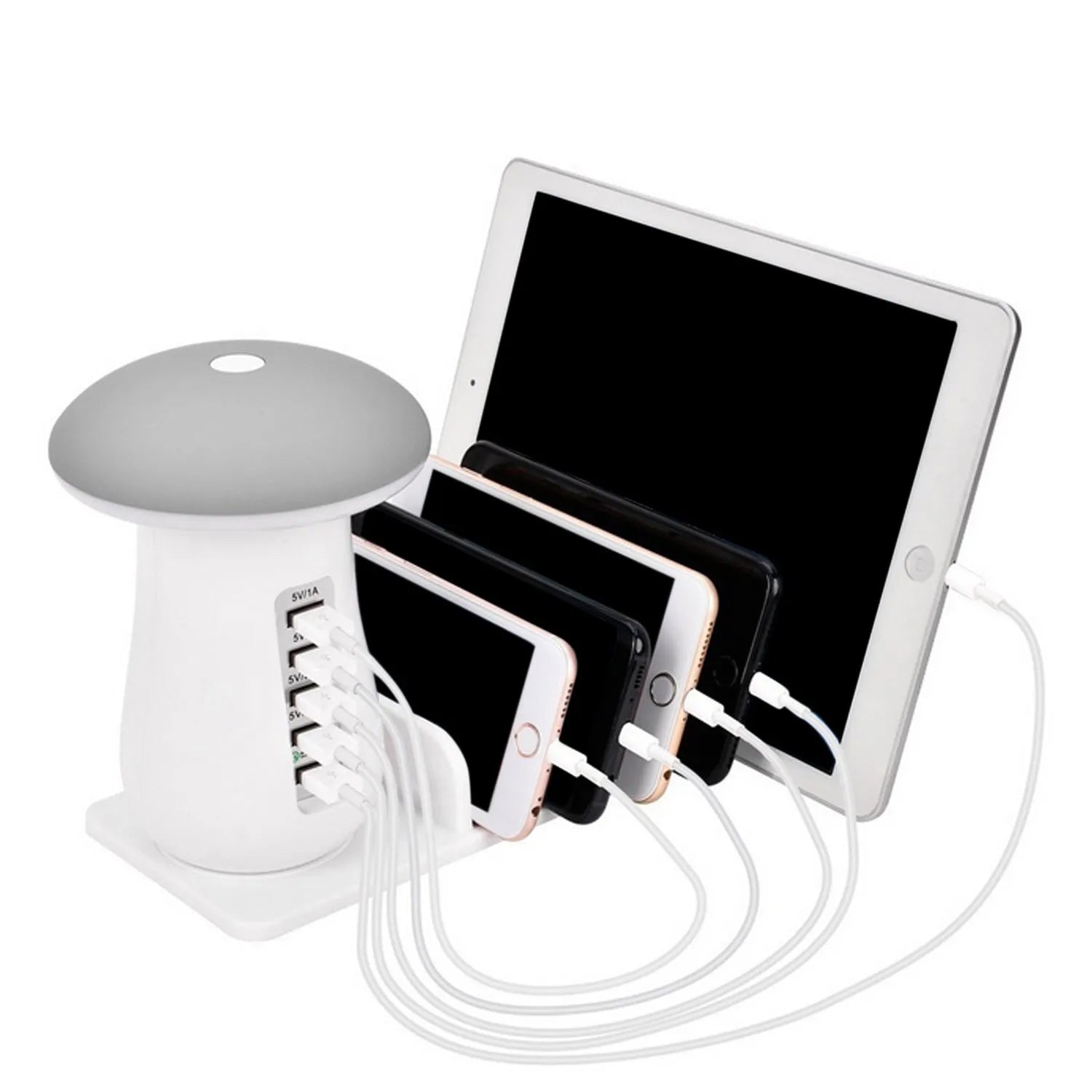 Mushroom-shaped 5-port USB charging dock station with LED lamp for Android Galaxy devices