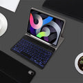 Wireless Bluetooth keyboard case with pen slot for iPad, imitation leather and silicone shell, colour backlit keys